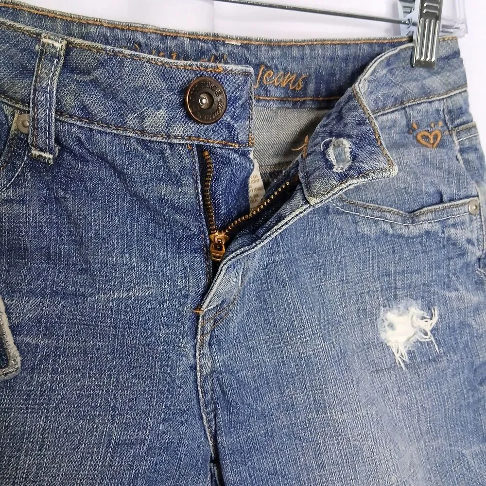 Justice Jeans Distrssed Denim Shorts Patches Cuffed Mid Rise Youth Kids Girls 14 - Picture 4 of 6